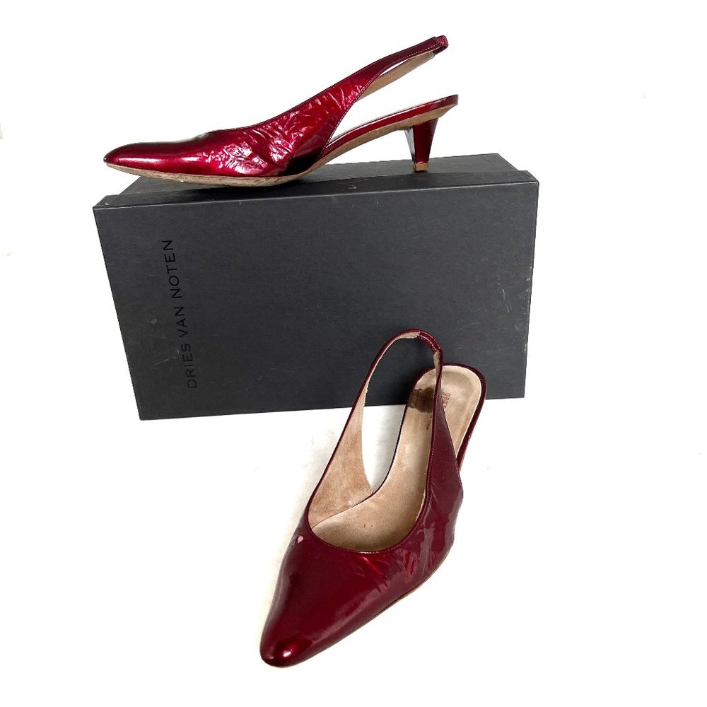 Dries Van Noten Red Patent Slingback Heels 35.5